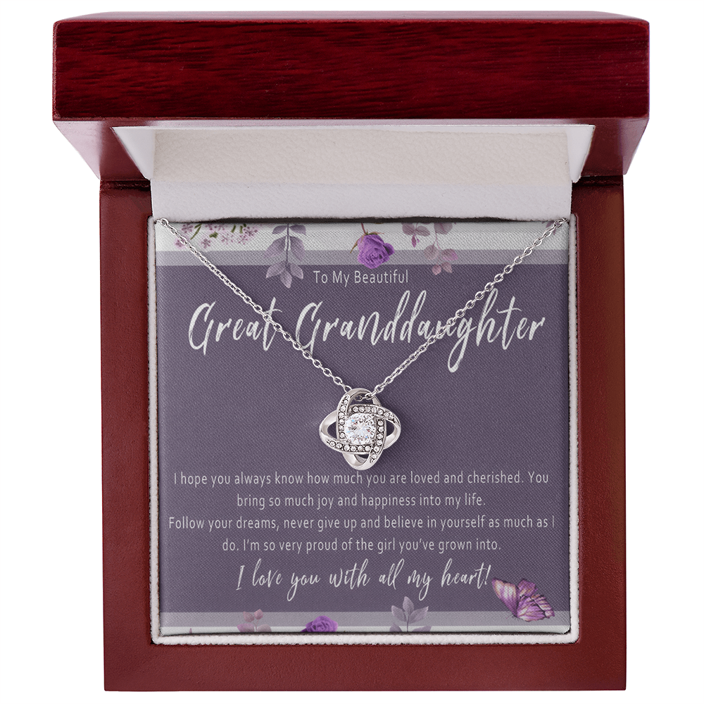 Great Granddaughter Necklace from Great Grandparent – Meaningful Love Knot Jewelry Gift of Everyday Encouragement - I Hope You Always Know