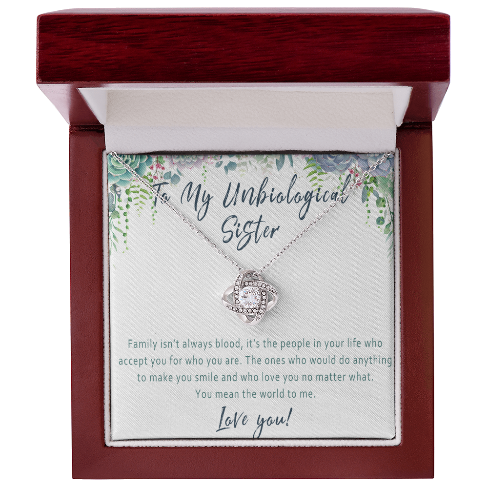 Unbiological Sister Necklace from Stepbrother or Stepsister – Meaningful Like A Sister Gift Idea - "Family isn't always blood"