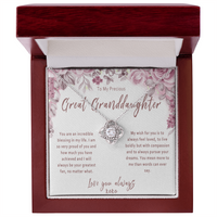 Great Granddaughter Love Knot Necklace from Great Grandparent – Sentimental Gift with Message Card - "You are an incredible blessing in my life..."