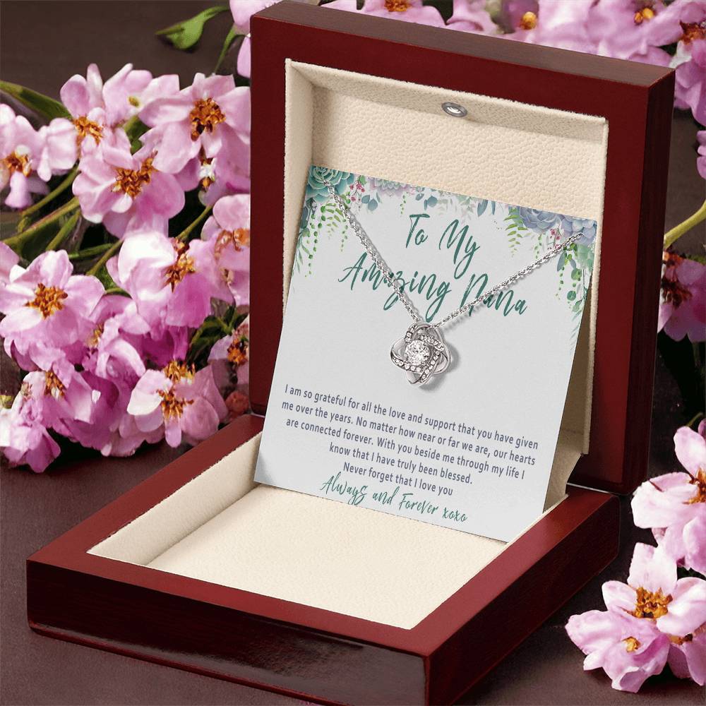 Nana Mothers Day Necklace – Nana Gift from Grandkids, Love Knot Nana Jewelry Present - "I'm so grateful for all the love"