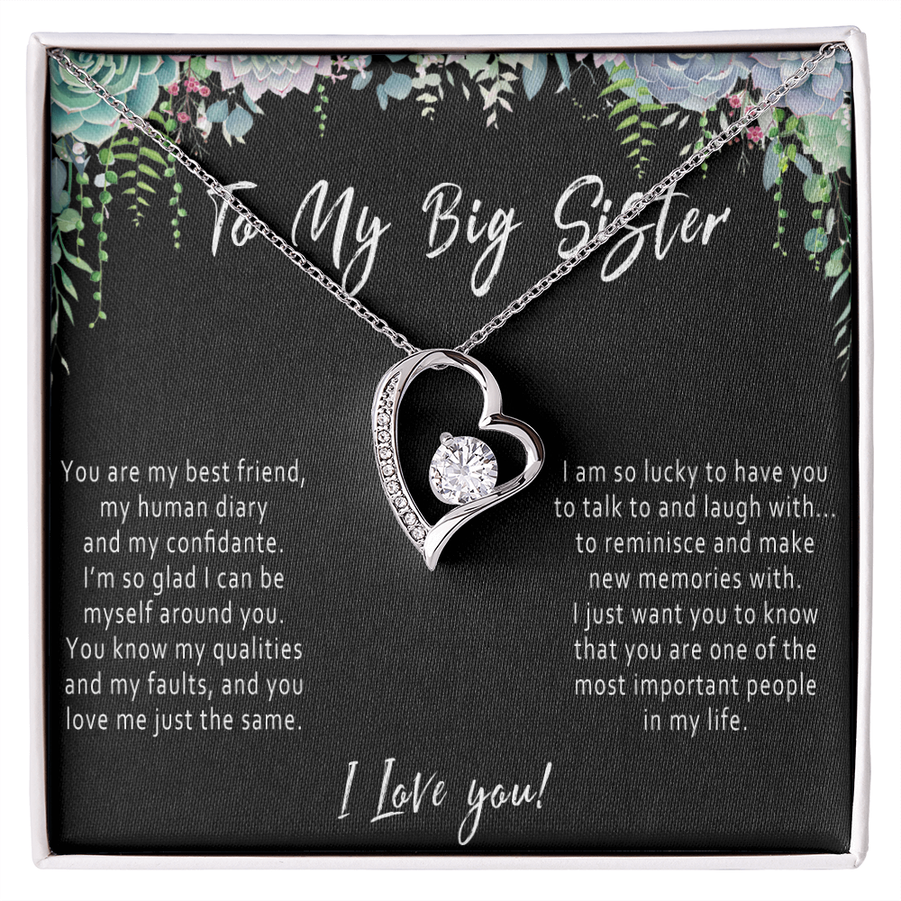 Big Sister Heart Necklace – Meaningful Sister Gift from Little Sister or Little Brother - "You are my best friend, human diary..."