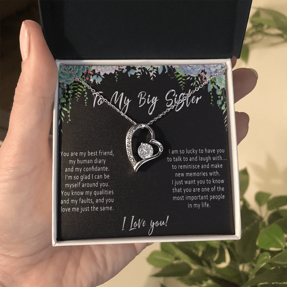 Big Sister Heart Necklace – Meaningful Sister Gift from Little Sister or Little Brother - "You are my best friend, human diary..."