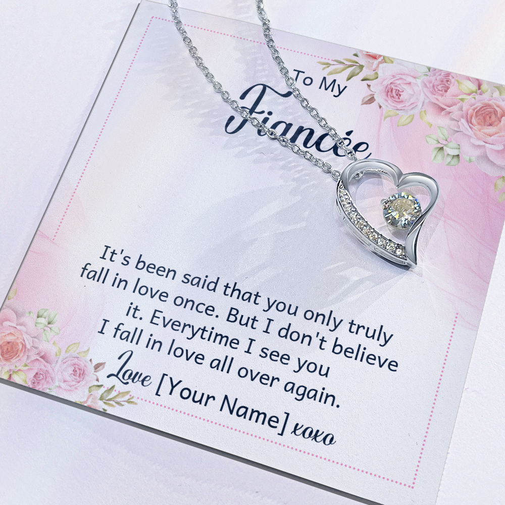 Personalized Fiancée Necklace Gift – Custom Romantic Engagement Jewelry for Future Wife, Meaningful Anniversary Birthday Present – “It's been said that you only truly fall in love once”