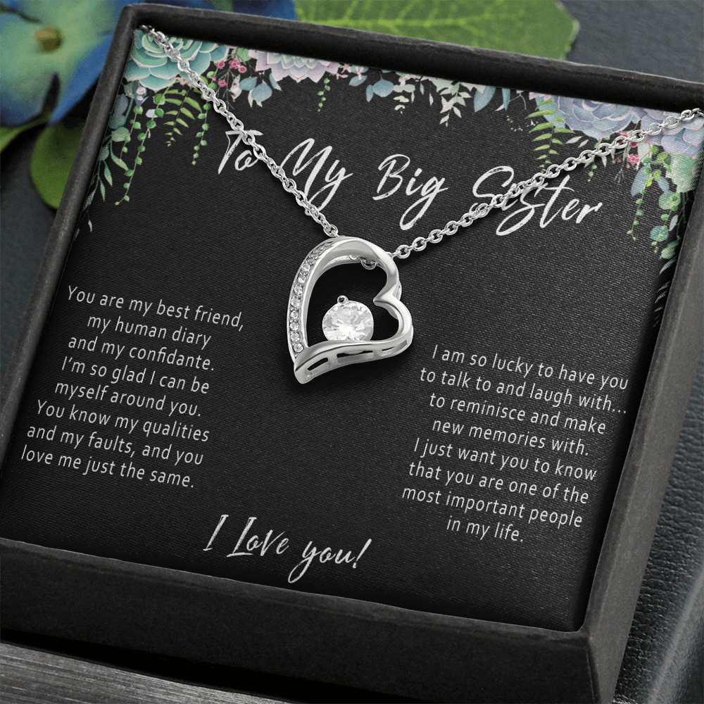 Big Sister Heart Necklace – Meaningful Sister Gift from Little Sister or Little Brother - "You are my best friend, human diary..."