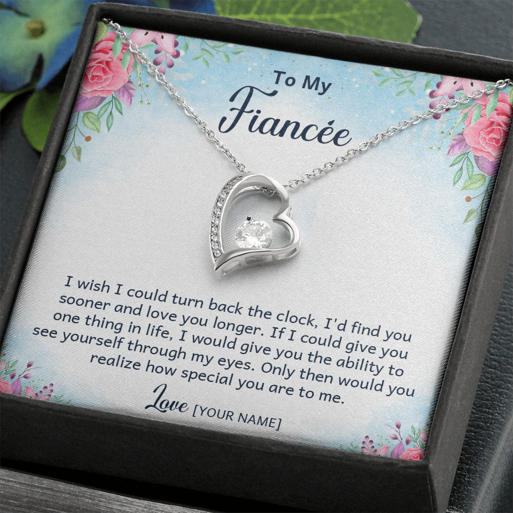 Personalized Fiancée Necklace Gift – Custom Romantic Engagement Present for My Future Wife, Meaningful Anniversary Birthday Jewelry – “I Wish I Could Turn Back the Clock”