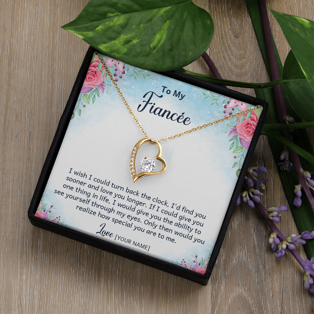 Personalized Fiancée Necklace Gift – Custom Romantic Engagement Present for My Future Wife, Meaningful Anniversary Birthday Jewelry – “I Wish I Could Turn Back the Clock”