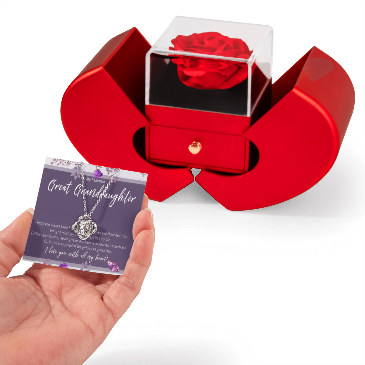 Great Granddaughter Necklace from Great Grandparent – Love Knot Jewelry in Luxury Rose Gift Box - I Hope You Always Know
