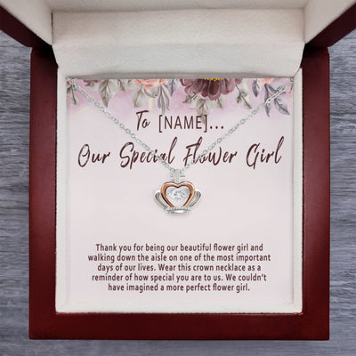 Personalized Flower Girl Crown Necklace – Custom Flower Girl Gift with Name, Wedding Flower Girl Thank You Jewelry Keepsake - 