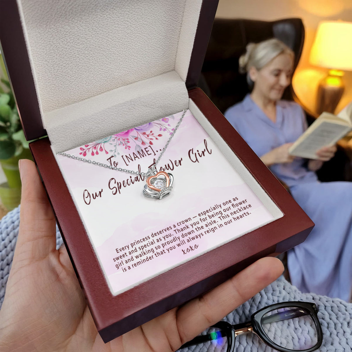 Personalized Flower Girl Crown Necklace Gift, Custom Meaningful Wedding Flower Girl Pendant Thank You Keepsake - "Every princess deserves a crown"