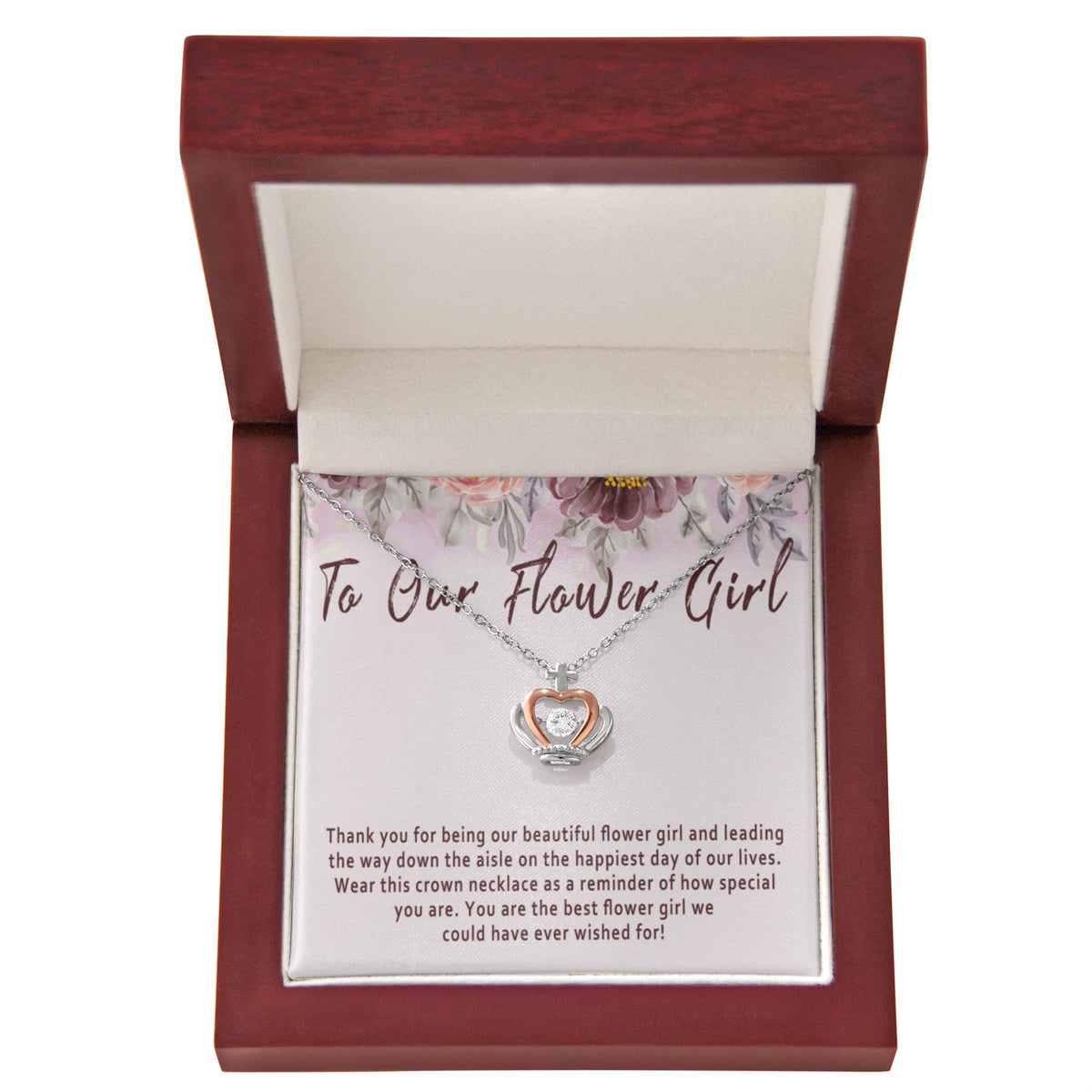 Flower Girl Crown Necklace – Meaningful Flower Girl Gift For Wedding Day, Flower Girl Thank You Keepsake Jewelry - "Thank you for being our beautiful flower girl"