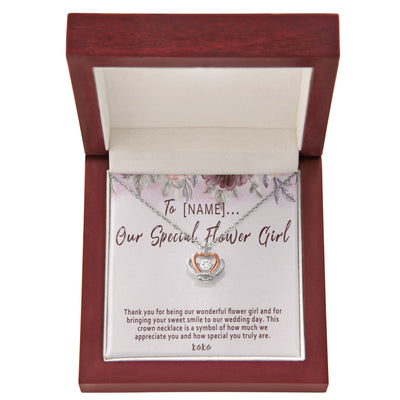 Personalized Flower Girl Crown Necklace Present, Custom Wedding Flower Girl Thank You Jewelry Gift Keepsake - 