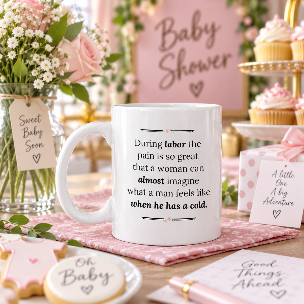 Funny Pregnancy Mug, Mom To Be Gift, Baby Shower Gift, Expecting Mom Gift – During Labor The Pain Is So Great