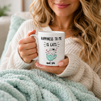 Funny Cat Mug for Women – Cat Lover Gift – Cute Cat Coffee Mug – Tea Lover Gift – "Happiness to Me Is Cats and Tea"
