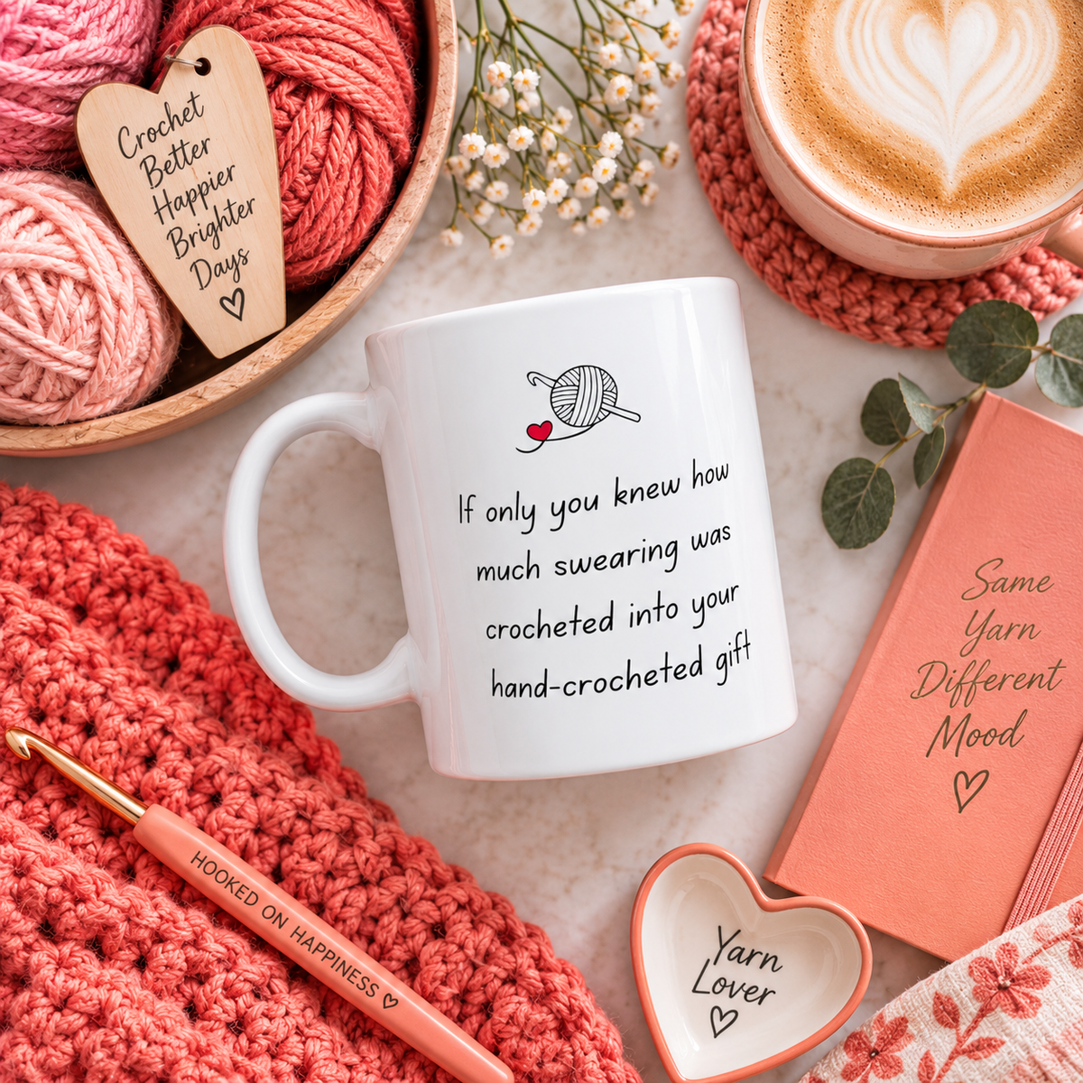 Funny Crochet Mug, Crochet Gifts for Women, Gift for Yarn Lover, Unique Crocheter Gift - If Only You Knew How Much Swearing
