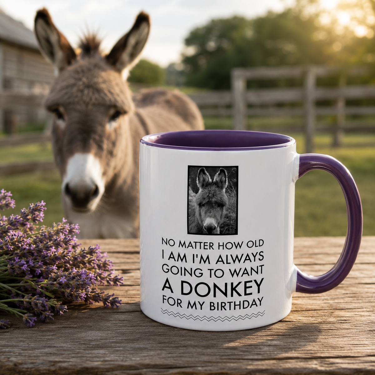 Donkey Lover Gift Mug – Funny Birthday Gift for Donkey Lovers – "No Matter How Old I Am"