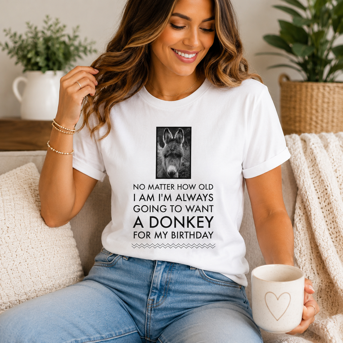 Funny Donkey T-Shirt for Women – Donkey Lover Gift – “No Matter How Old I Am”