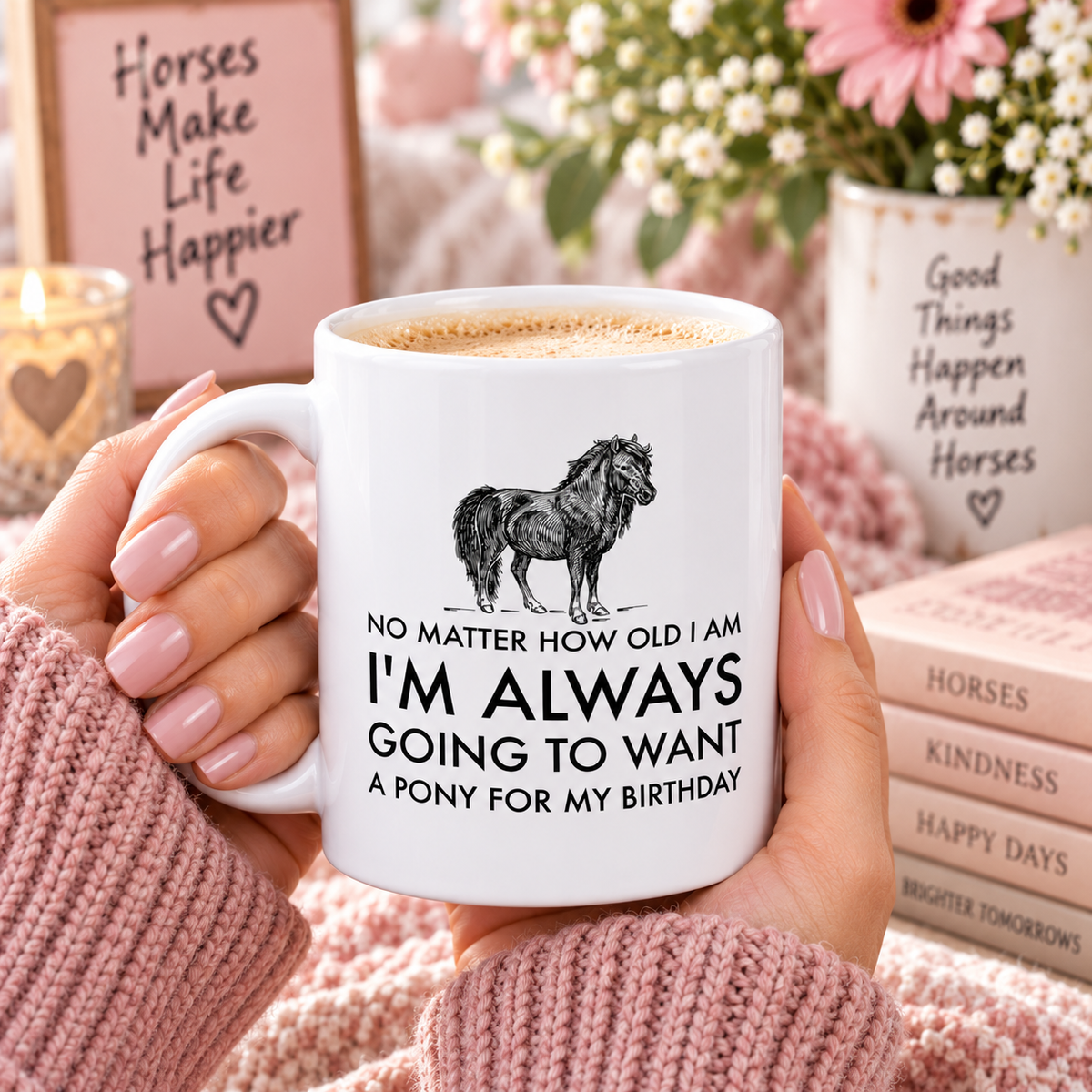 Funny Pony Mug, Pony Lover Birthday Gift, Horse Girl Gift, Equestrian Horse Lover Mug – Want A Pony For My Birthday - No Matter How Old I Am