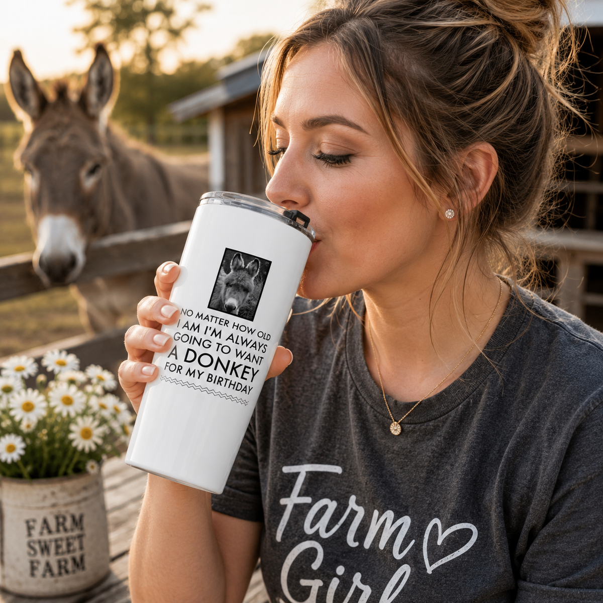 Funny Donkey 20oz Tumbler for Women – Donkey Lover Gift – “No Matter How Old I Am”