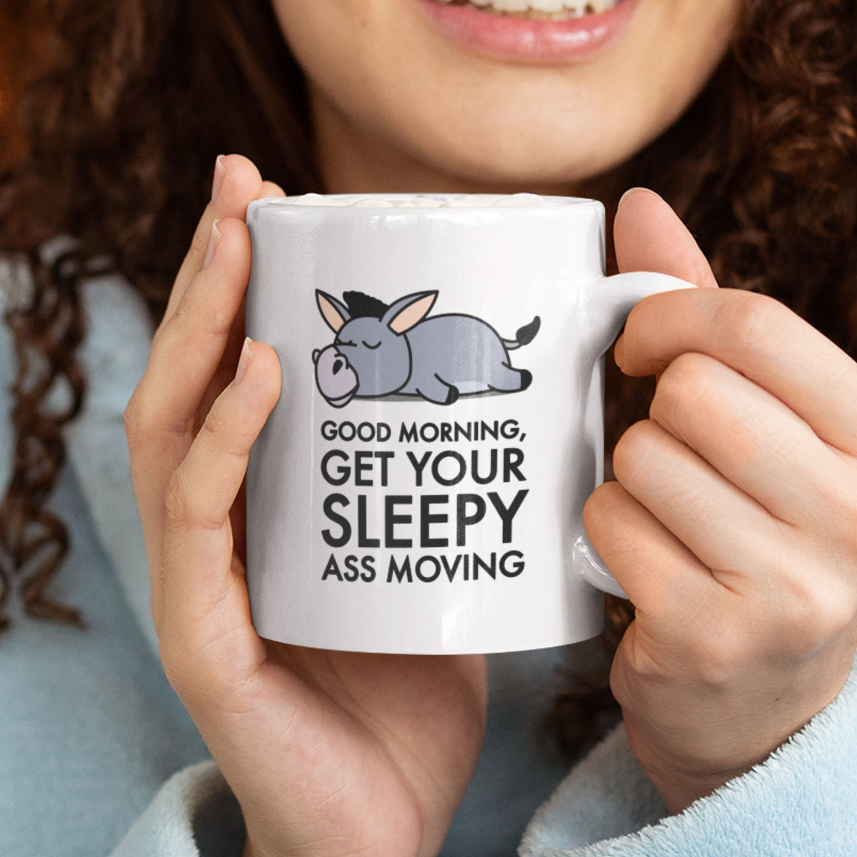 Funny Donkey Mug For Donkey Lover, Sassy Morning Humor Coffee Cup, Gift Idea For Morning Haters! - "Good Morning Get Your Sleepy Ass Moving"!