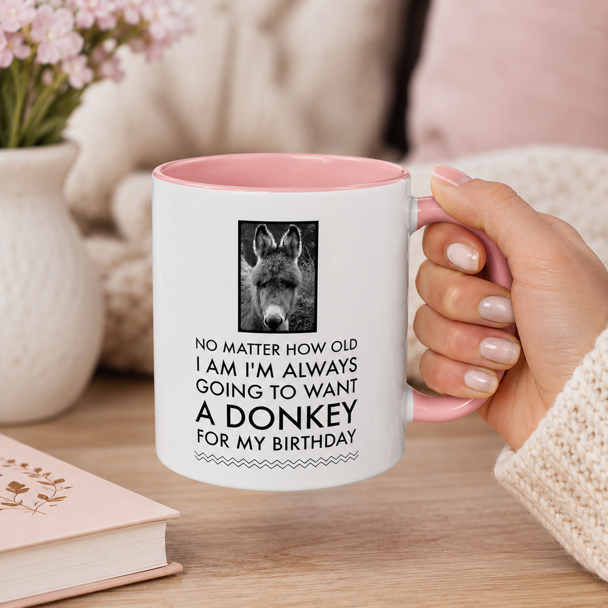 Donkey Lover Gift Mug – Funny Birthday Gift for Donkey Lovers – "No Matter How Old I Am"