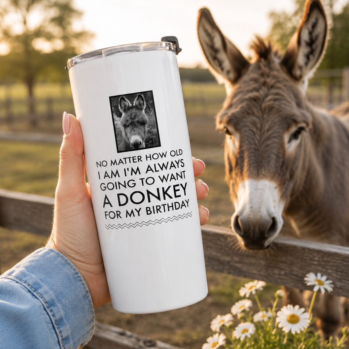 Funny Donkey 20oz Tumbler for Women – Donkey Lover Gift – “No Matter How Old I Am”