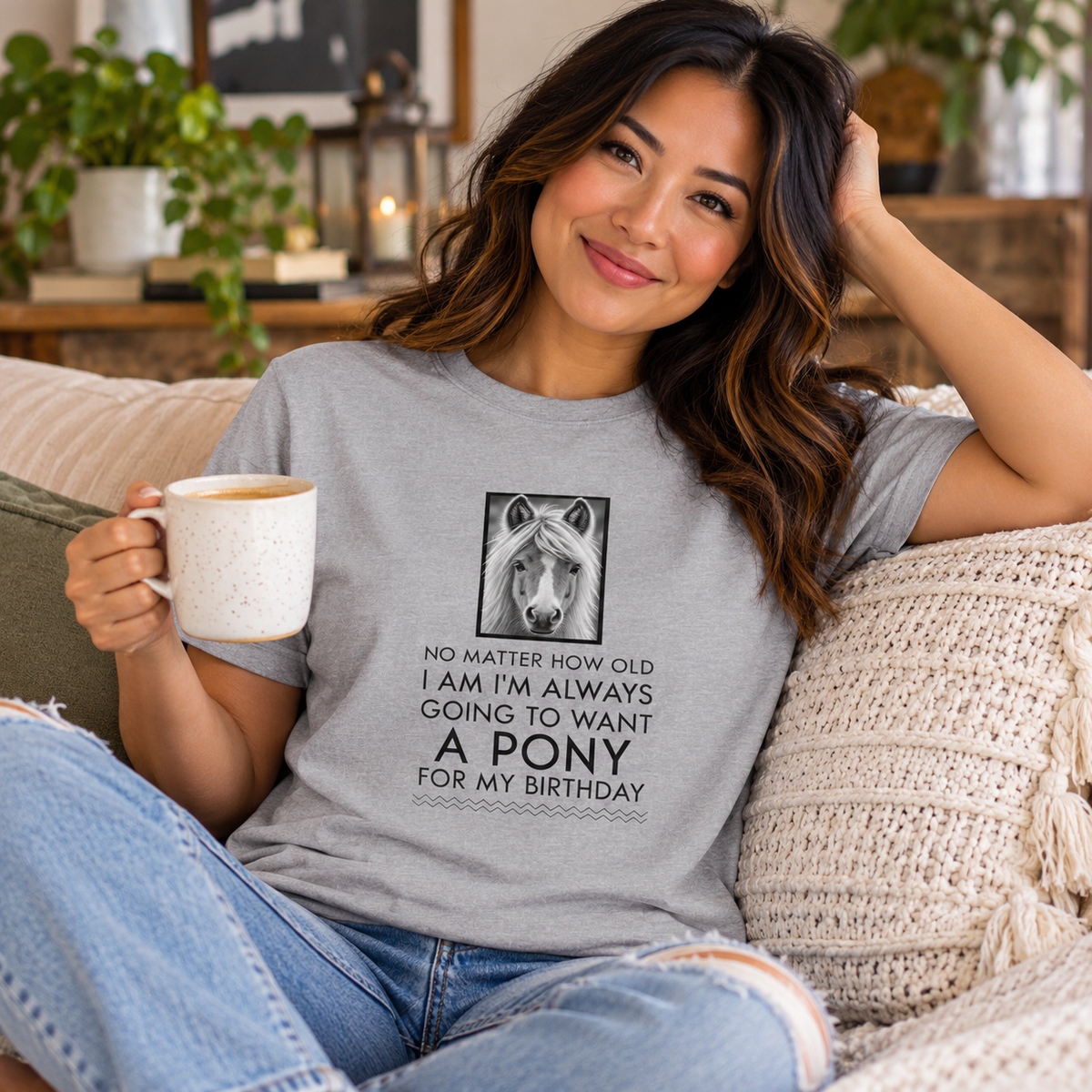 Funny Horse Lover T-Shirt for Women – Pony Birthday Gift – “No Matter How Old I Am”