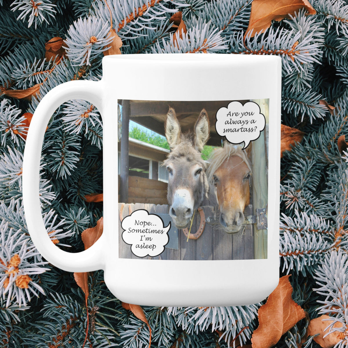 Funny Donkey Mug Gift for Friends & Coworkers, Sarcastic Humor Coffee Cup, Funny Animal Humor Mug - "Are You Always A Smartass?"