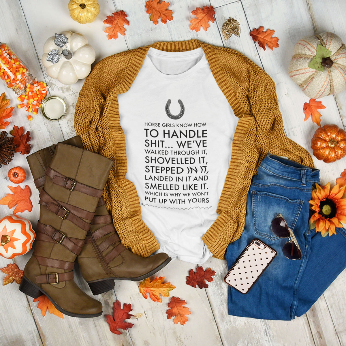 Funny Horse Girl T-Shirt for Women – Horse Lover Gift for Cowgirls – “Horse Girls Know How To Handle Shit”