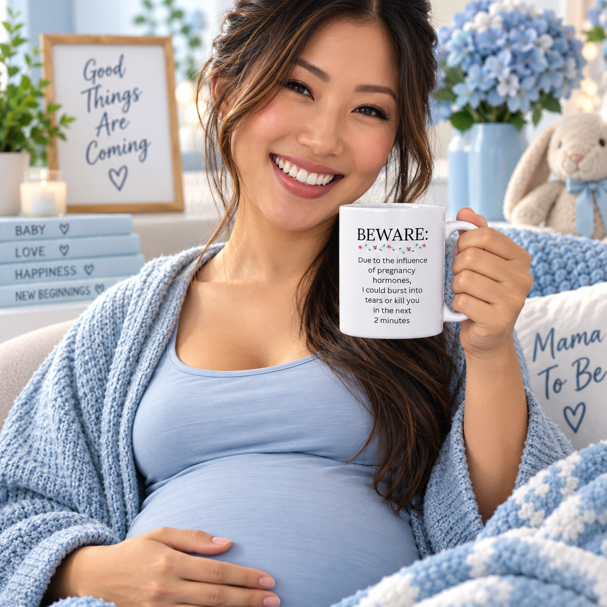 Funny Pregnancy Mug, Expecting Mom Gift, Mom to Be Coffee Cup, Baby Shower Gift, Pregnant Woman Humor – Beware Due To The Influence Of Pregnancy Hormones