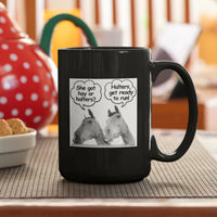 Funny Horse Lover Mug – Equestrian Humor Gift for Horse Girls & Horse Moms - "She got hay or halters?"