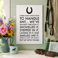 Funny Horse Girl Poster – Equestrian Wall Art Gift For Women – "Horse Girls Know How to Handle Shit" - 12"x18" & 24"x36"