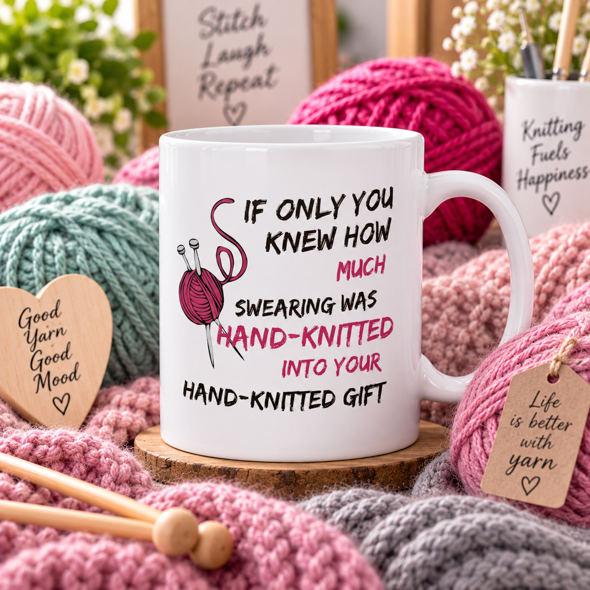 Funny Knitting Mug, Gift for Knitter, Yarn Lover Gift, Craft Gift for Her, Knitting Humor Coffee Mug, Unique Crafter Gift - If Only You Knew How Much Swearing