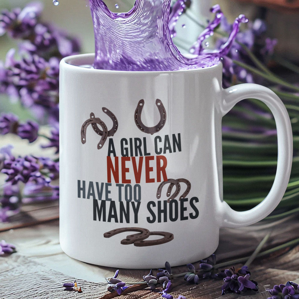 Funny Horse Lover Mug – Horse Girl Gift for Women – Equestrian & Cowgirl Coffee Mug – A Girl Can Never Have Too Many Shoes