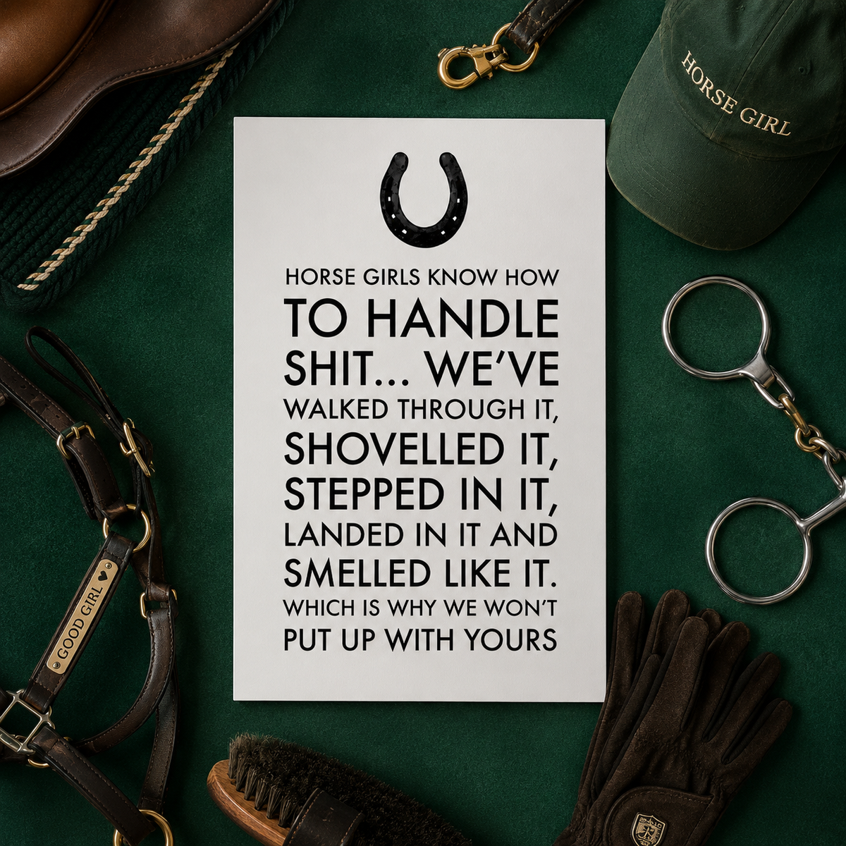 Funny Horse Girl Poster – Equestrian Wall Art Gift For Women – "Horse Girls Know How to Handle Shit" - 12"x18" & 24"x36"