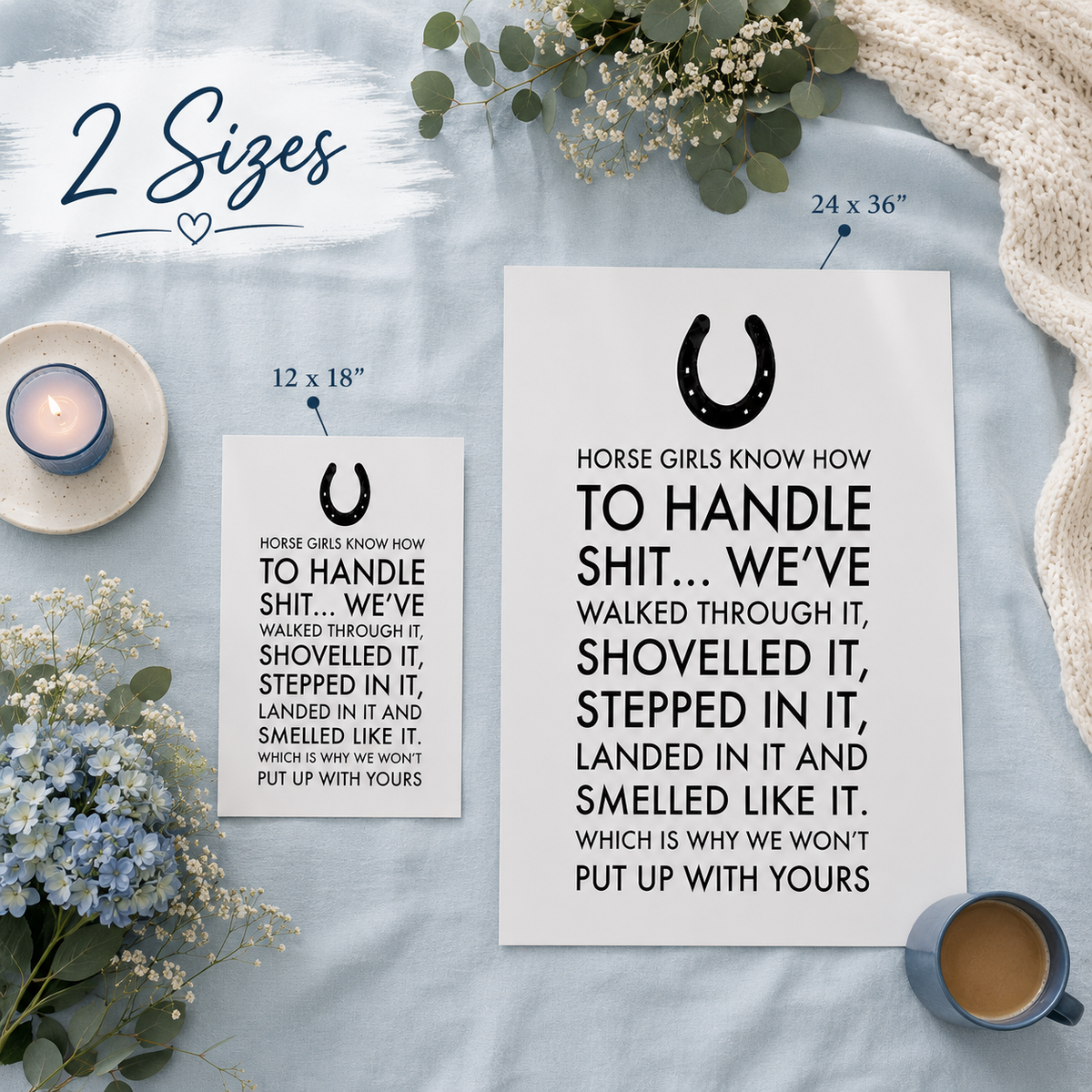 Funny Horse Girl Poster – Equestrian Wall Art Gift For Women – "Horse Girls Know How to Handle Shit" - 12"x18" & 24"x36"