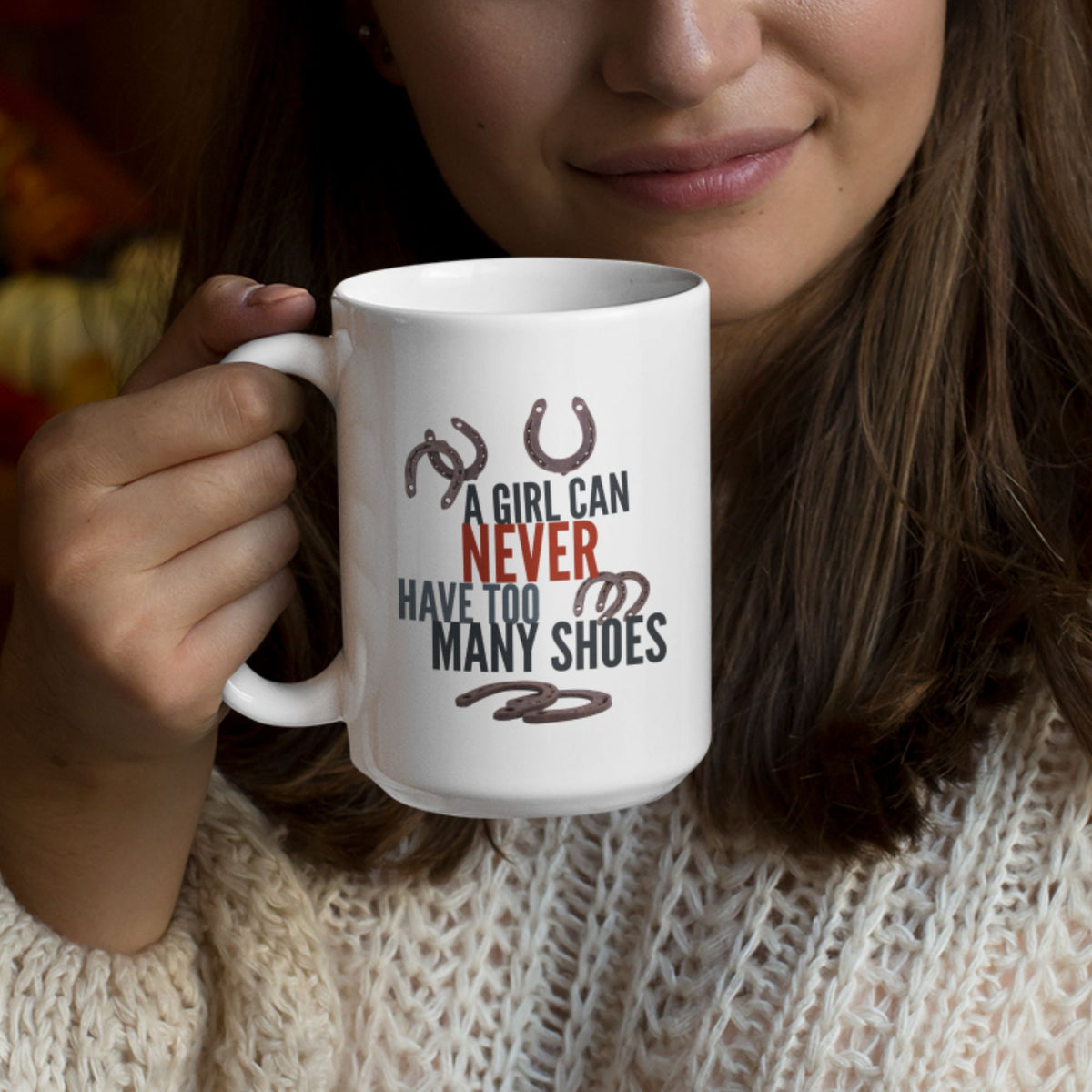 Funny Horse Lover Mug – Horse Girl Gift for Women – Equestrian & Cowgirl Coffee Mug – A Girl Can Never Have Too Many Shoes