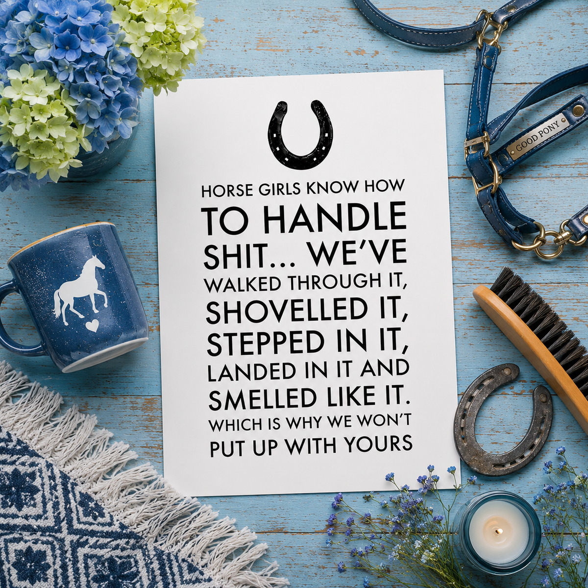 Funny Horse Girl Poster – Equestrian Wall Art Gift For Women – "Horse Girls Know How to Handle Shit" - 12"x18" & 24"x36"