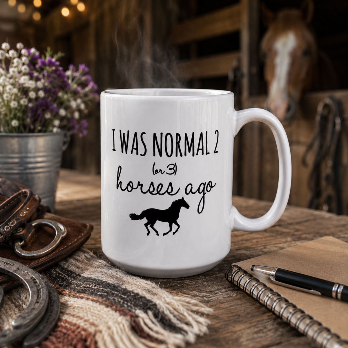 Funny Horse Mug for Horse Lovers – I Was Normal 2 (or 3) Horses Ago – Horse Girl Gift, Equestrian Gift, Cowgirl Coffee Cup, Horse Mom Gift