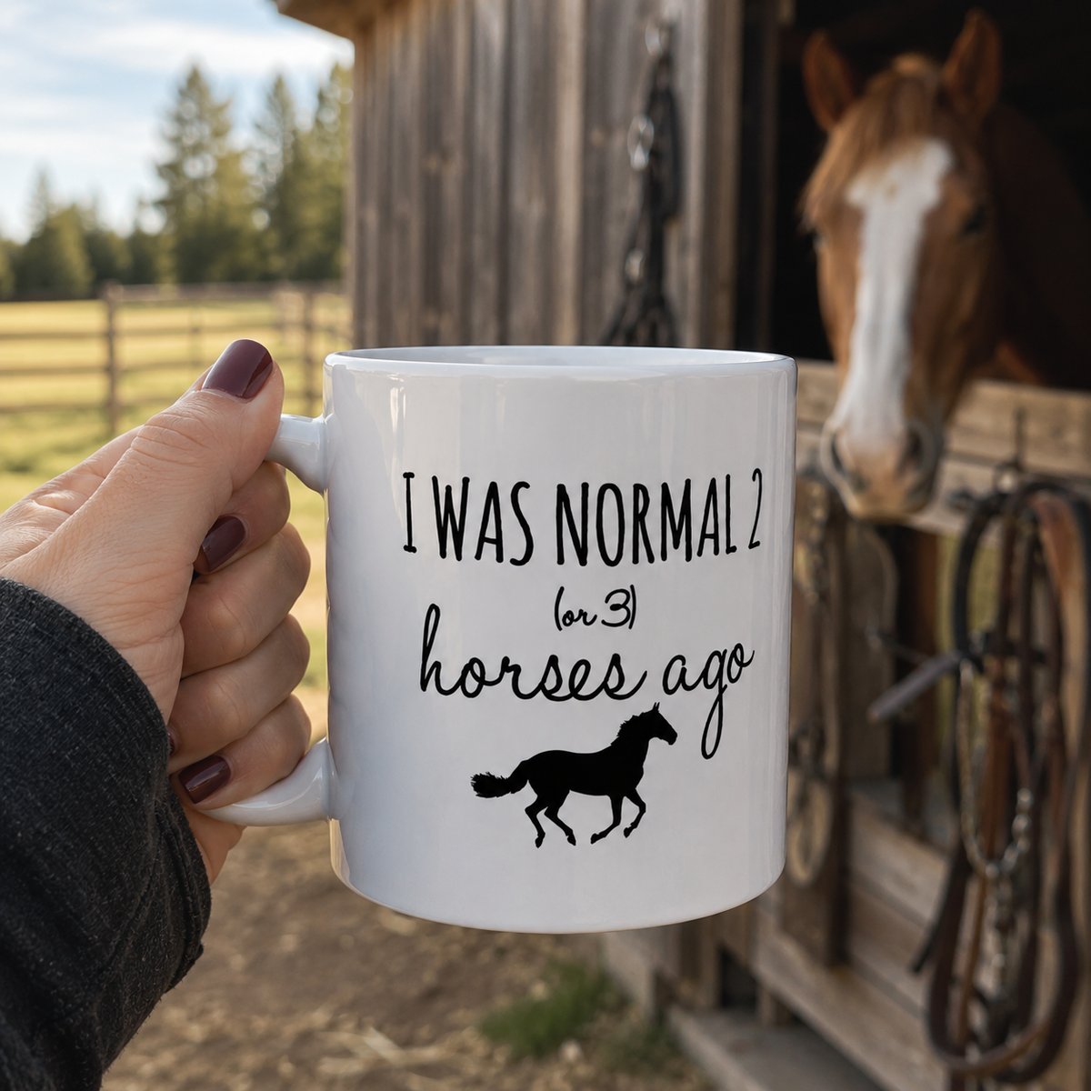 Funny Horse Mug for Horse Lovers – I Was Normal 2 (or 3) Horses Ago – Horse Girl Gift, Equestrian Gift, Cowgirl Coffee Cup, Horse Mom Gift