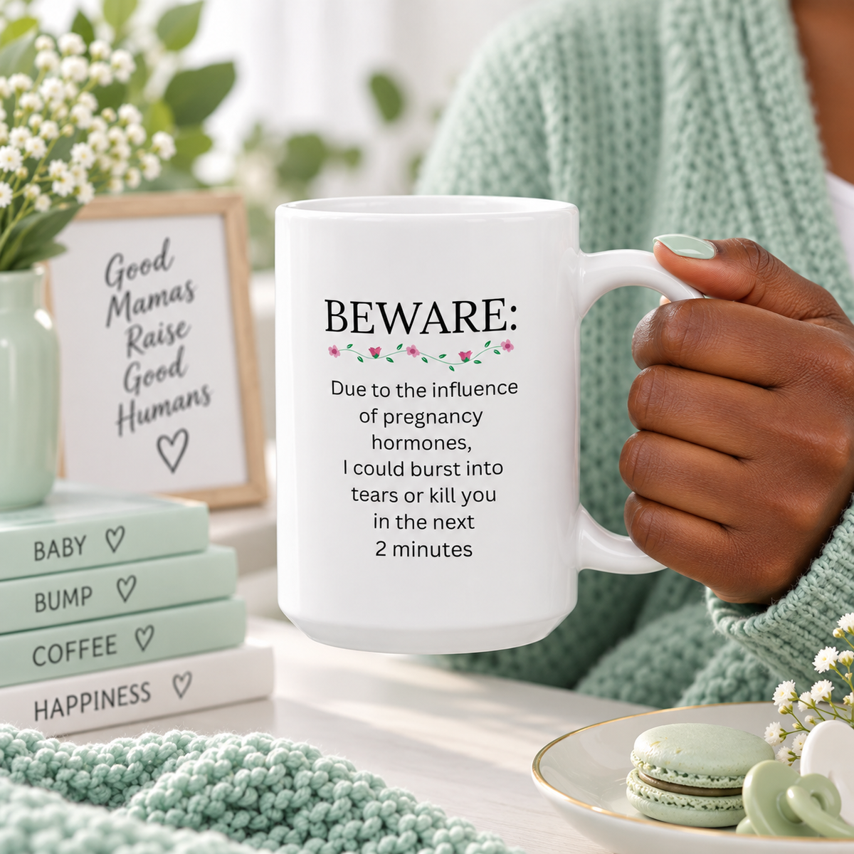 Funny Pregnancy Mug, Expecting Mom Gift, Mom to Be Coffee Cup, Baby Shower Gift, Pregnant Woman Humor – Beware Due To The Influence Of Pregnancy Hormones