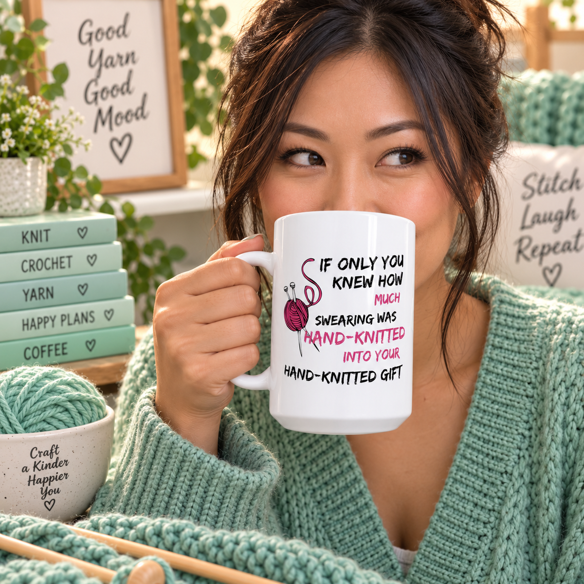 Funny Knitting Mug, Gift for Knitter, Yarn Lover Gift, Craft Gift for Her, Knitting Humor Coffee Mug, Unique Crafter Gift - If Only You Knew How Much Swearing