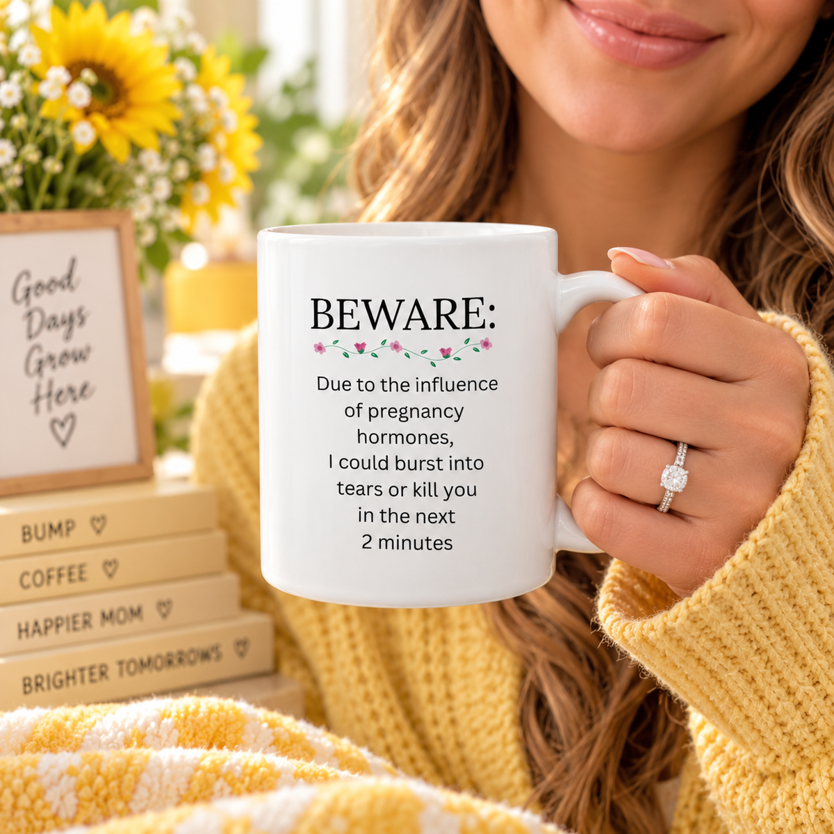 Funny Pregnancy Mug, Expecting Mom Gift, Mom to Be Coffee Cup, Baby Shower Gift, Pregnant Woman Humor – Beware Due To The Influence Of Pregnancy Hormones