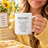 Funny Pregnancy Mug, Expecting Mom Gift, Mom to Be Coffee Cup, Baby Shower Gift, Pregnant Woman Humor – Beware Due To The Influence Of Pregnancy Hormones