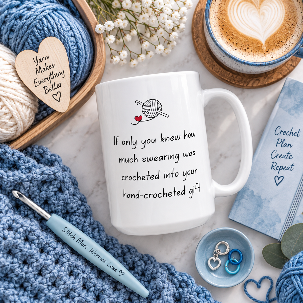 Funny Crochet Mug, Crochet Gifts for Women, Gift for Yarn Lover, Unique Crocheter Gift - If Only You Knew How Much Swearing
