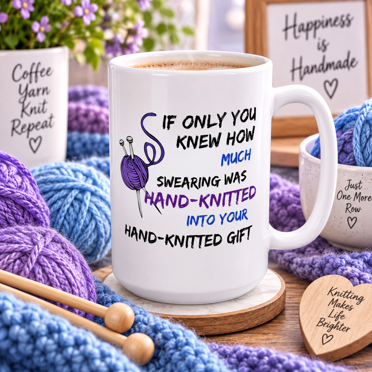 Funny Knitting Mug, Gift for Knitter, Yarn Lover Gift, Craft Gift for Her, Knitting Humor Coffee Mug, Unique Crafter Gift - If Only You Knew How Much Swearing