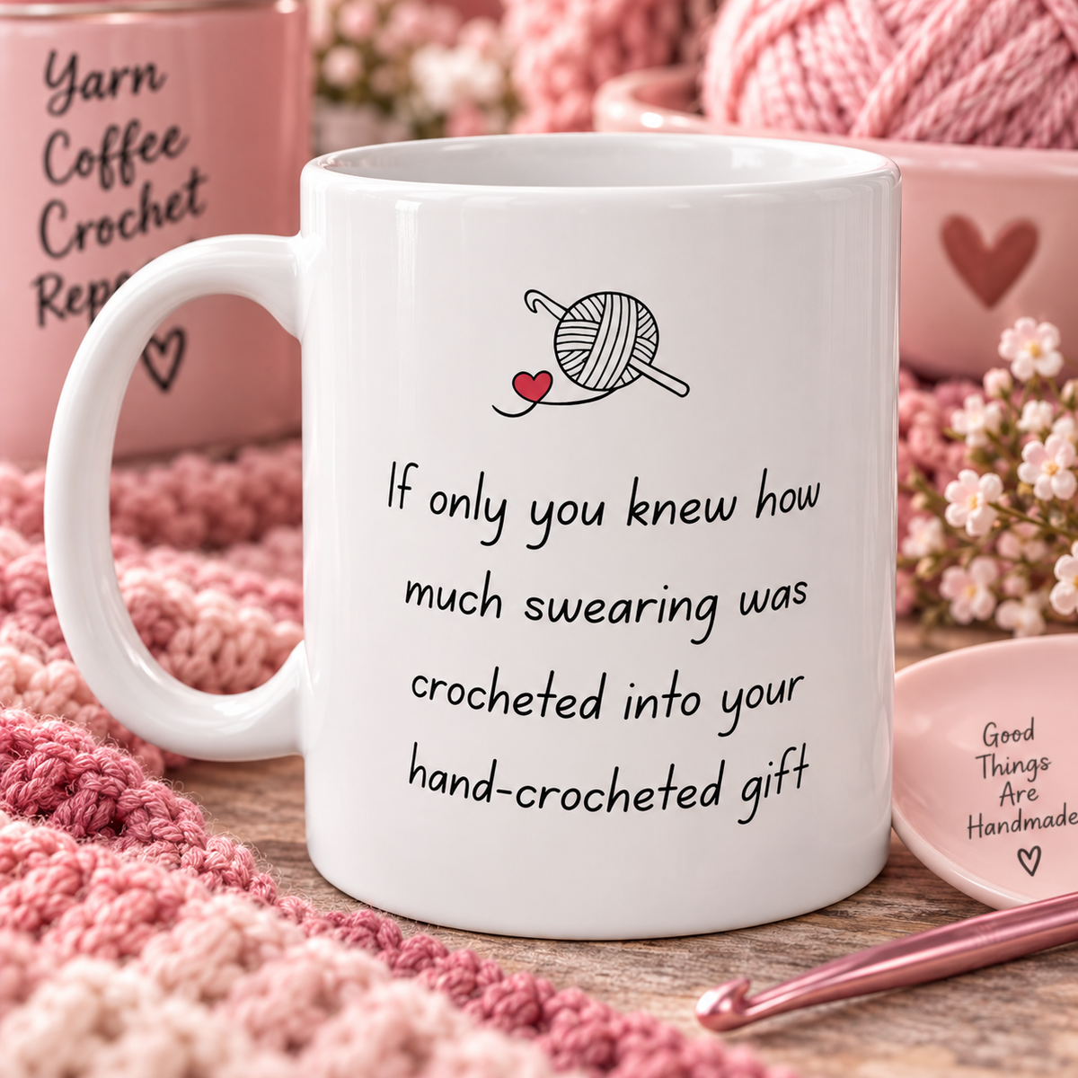 Funny Crochet Mug, Crochet Gifts for Women, Gift for Yarn Lover, Unique Crocheter Gift - If Only You Knew How Much Swearing