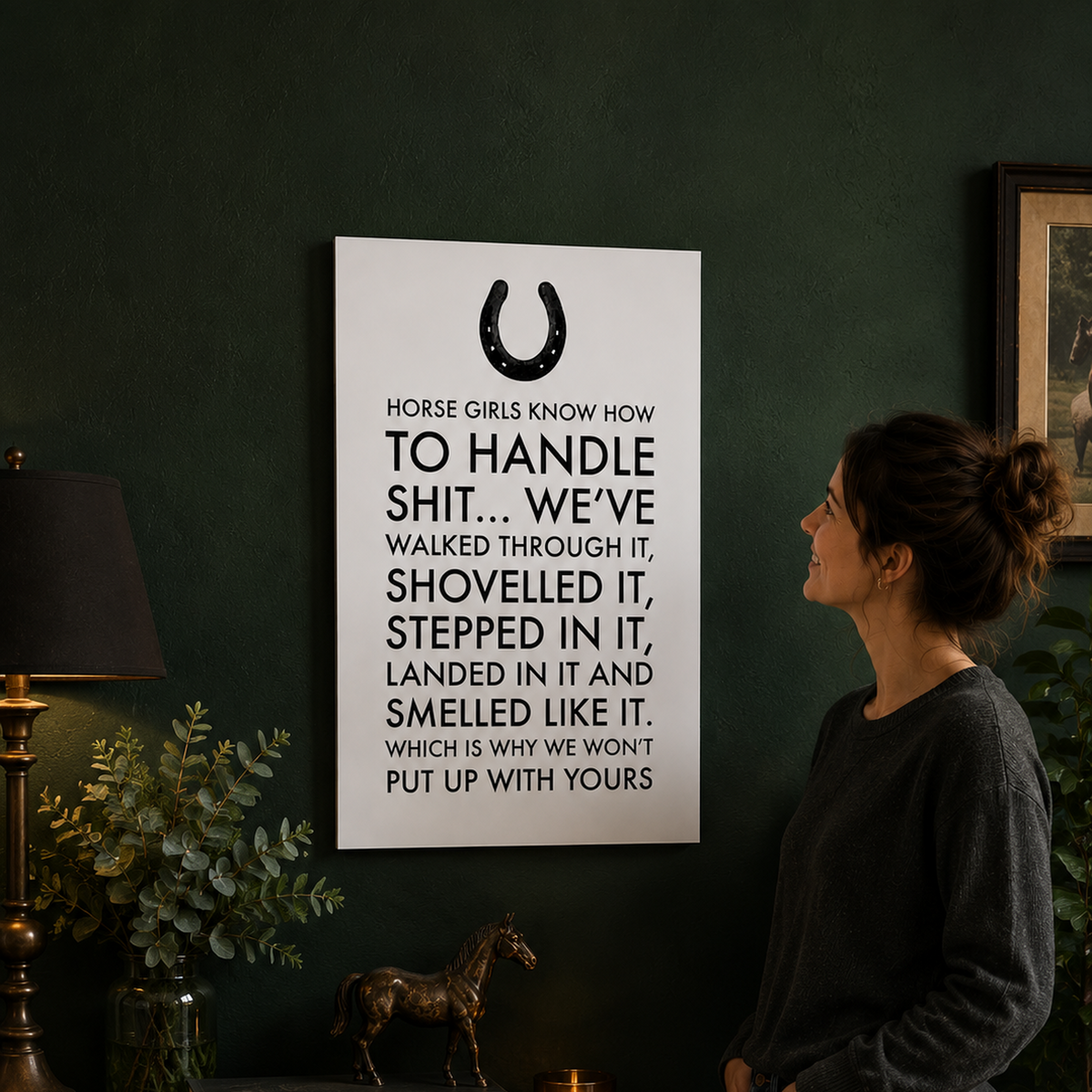 Funny Horse Girl Poster – Equestrian Wall Art Gift For Women – "Horse Girls Know How to Handle Shit" - 12"x18" & 24"x36"