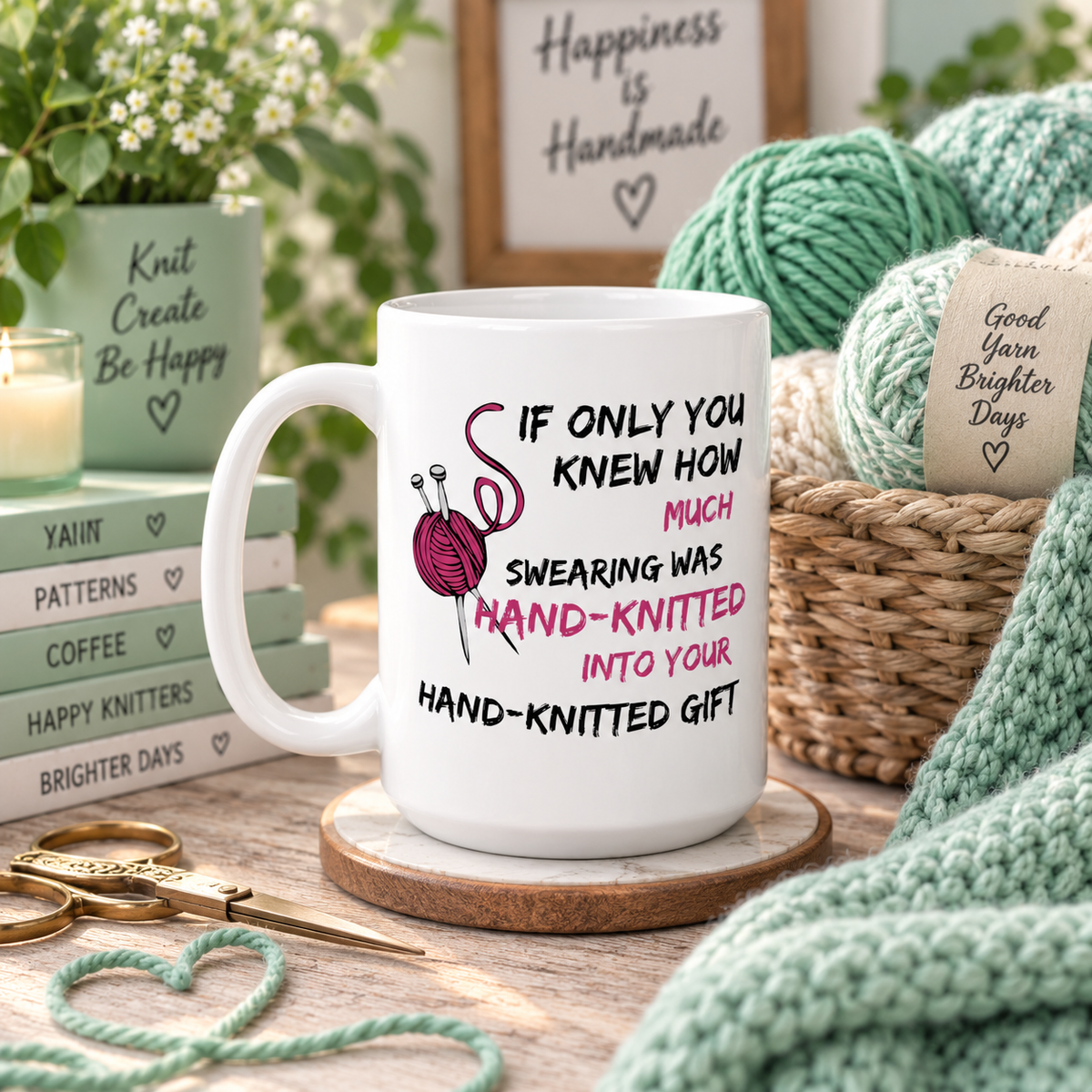 Funny Knitting Mug, Gift for Knitter, Yarn Lover Gift, Craft Gift for Her, Knitting Humor Coffee Mug, Unique Crafter Gift - If Only You Knew How Much Swearing