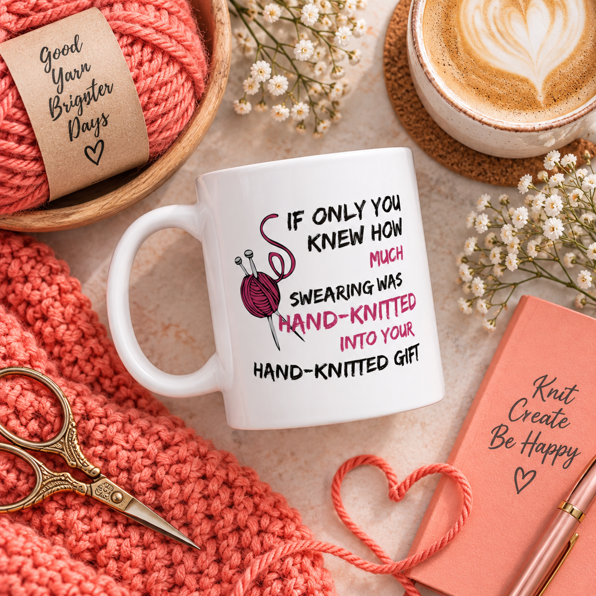 Funny Knitting Mug, Gift for Knitter, Yarn Lover Gift, Craft Gift for Her, Knitting Humor Coffee Mug, Unique Crafter Gift - If Only You Knew How Much Swearing