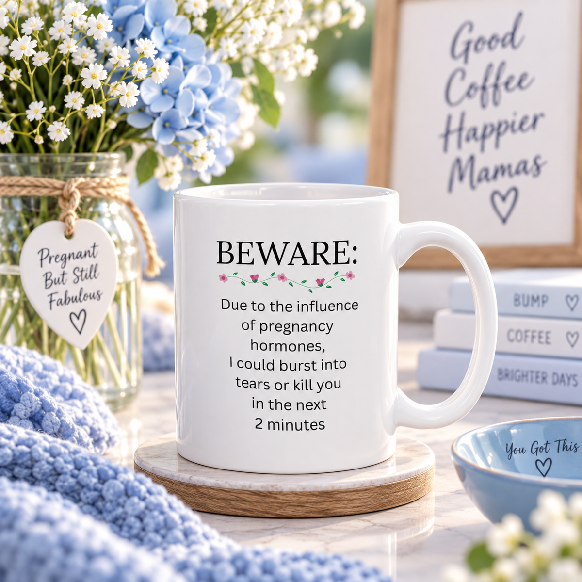 Funny Pregnancy Mug, Expecting Mom Gift, Mom to Be Coffee Cup, Baby Shower Gift, Pregnant Woman Humor – Beware Due To The Influence Of Pregnancy Hormones